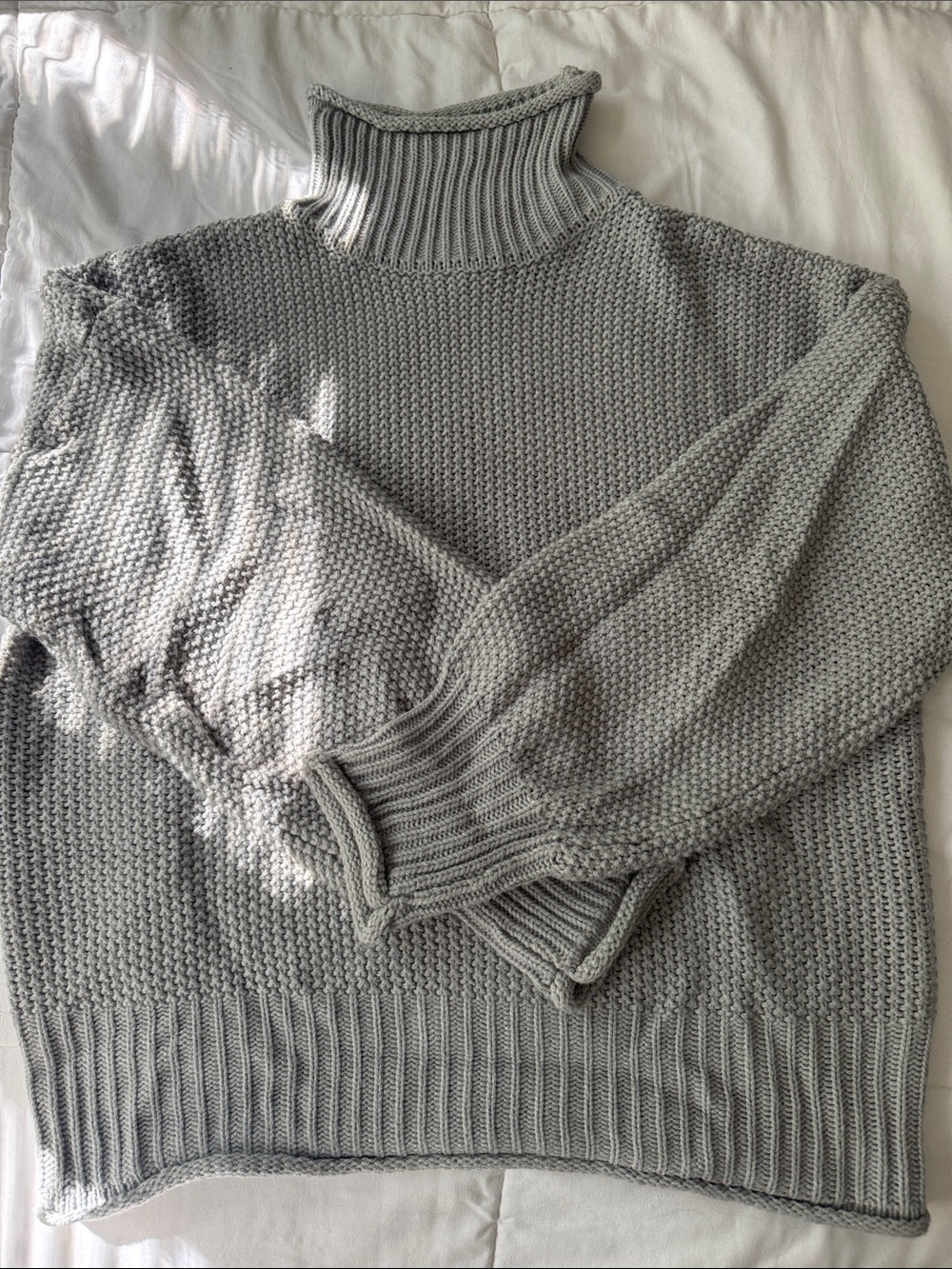 Cozy Fit High-Neck Knit Sweater - Light Gray
